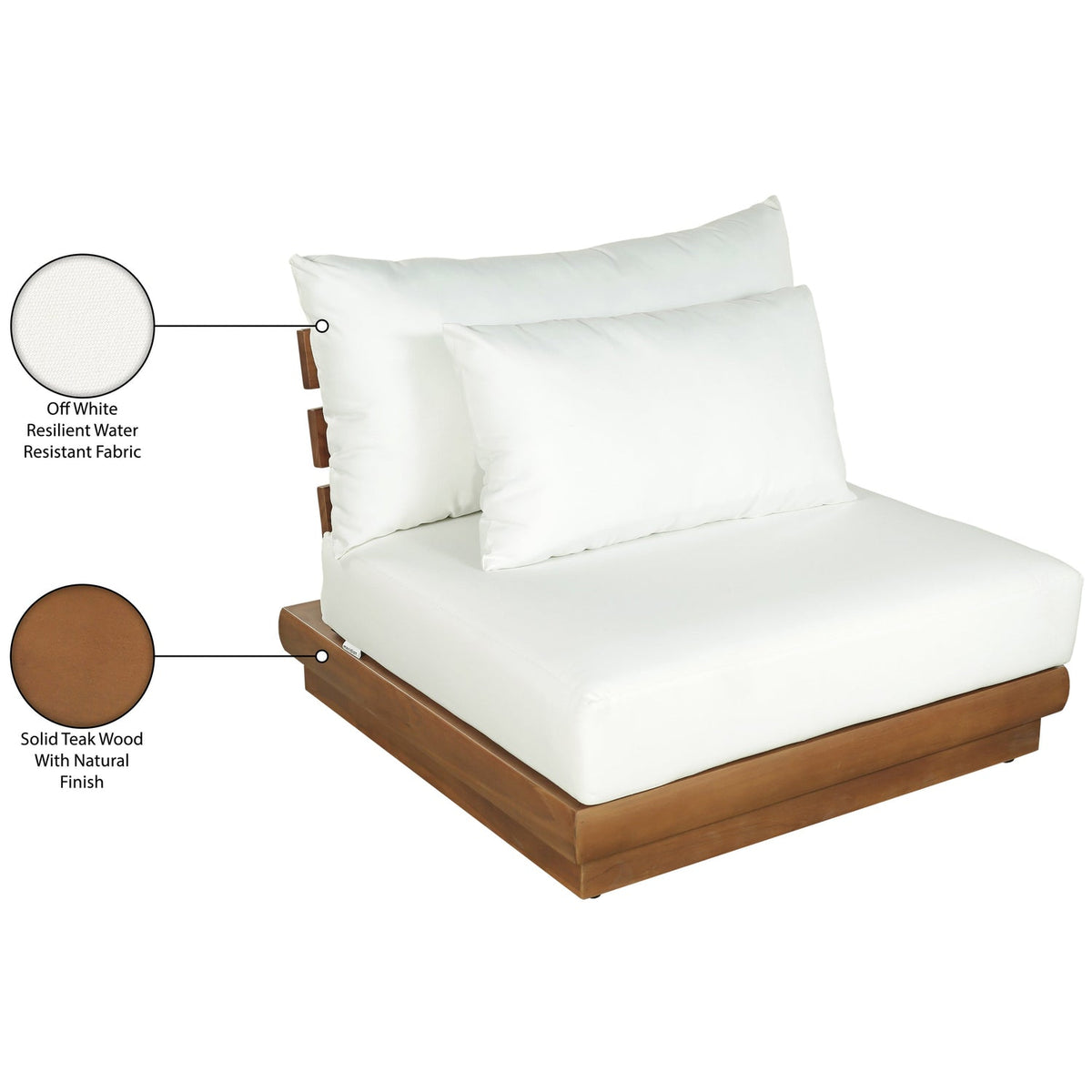 Mirella Off-White Water Resistant Fabric Upholstered Outdoor Patio Modular Armless Chair