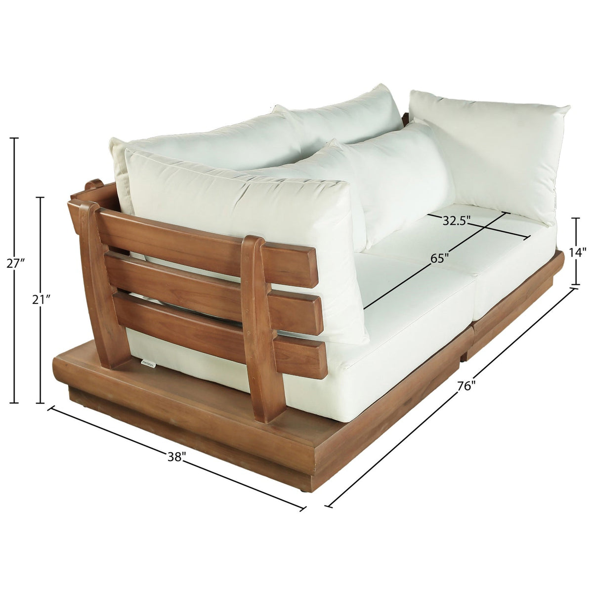 Mirella 76in Off-White Water Resistant Fabric Upholstered 2 Piece Outdoor Patio Modular Sofa