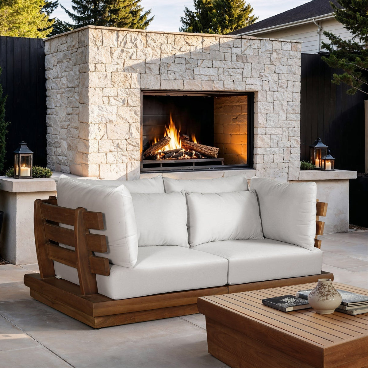 Mirella 76" Off-White Water Resistant Fabric Upholstered 2pc. Outdoor Patio Modular Sofa, primary product view