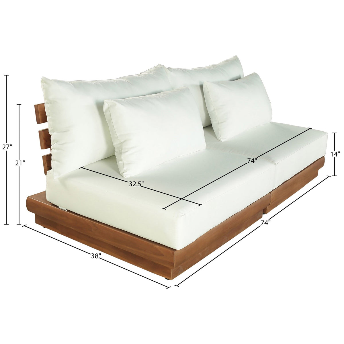 Mirella 74in Off-White Water Resistant Fabric Upholstered 2 Piece Outdoor Patio Modular Sofa