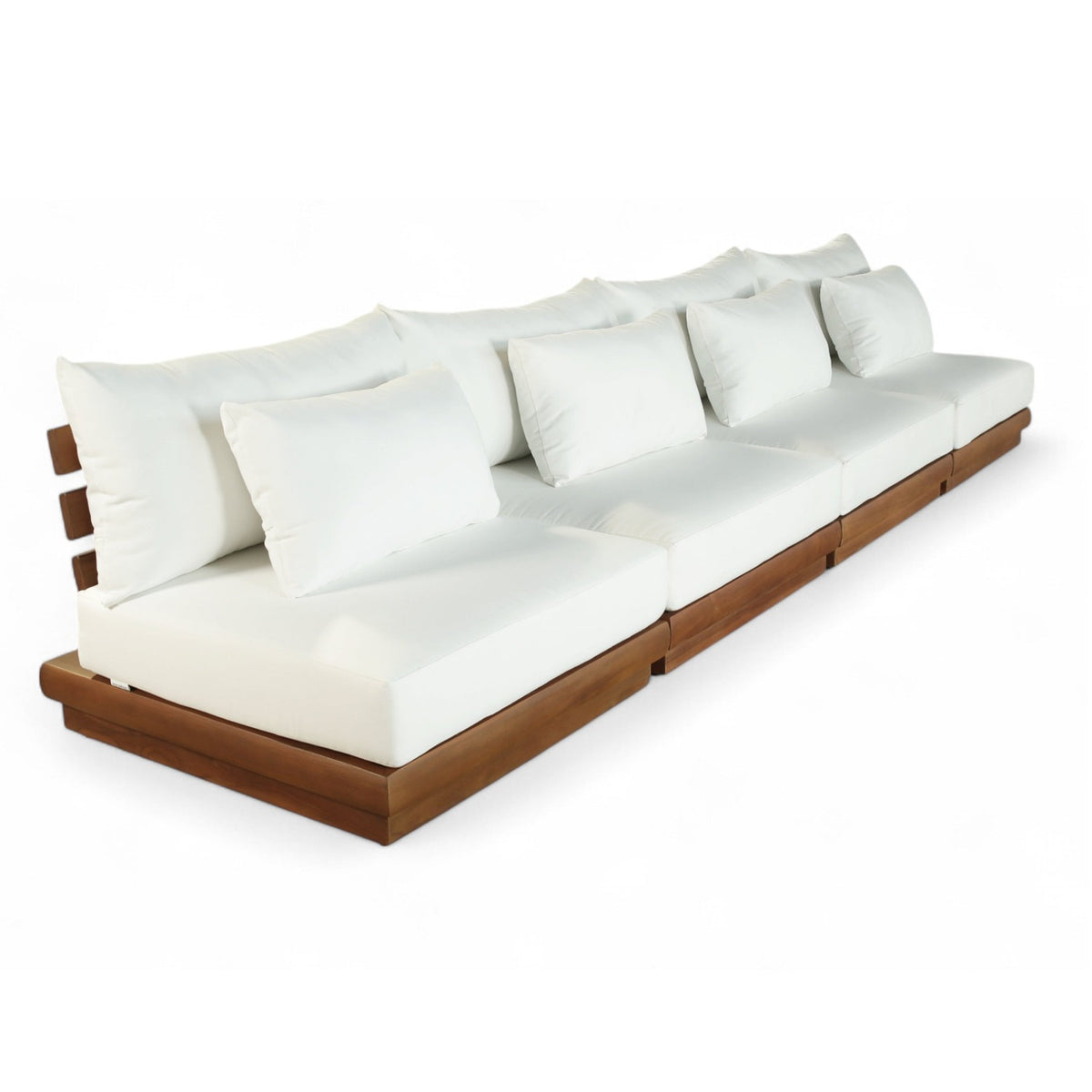 Mirella 148" Off-White Water Resistant Fabric Upholstered 4pc. Outdoor Patio Modular Sofa in teak, primary product view