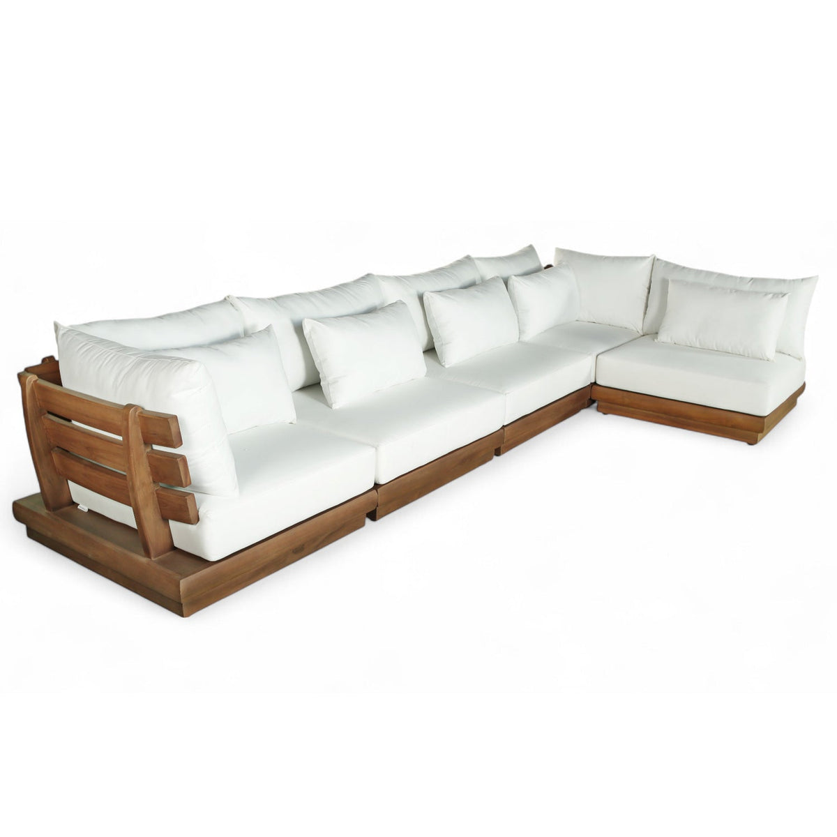 Mirella 150" Off-White Water Resistant Fabric Upholstered 5pc. Outdoor Patio Modular Sectional in teak, primary product view