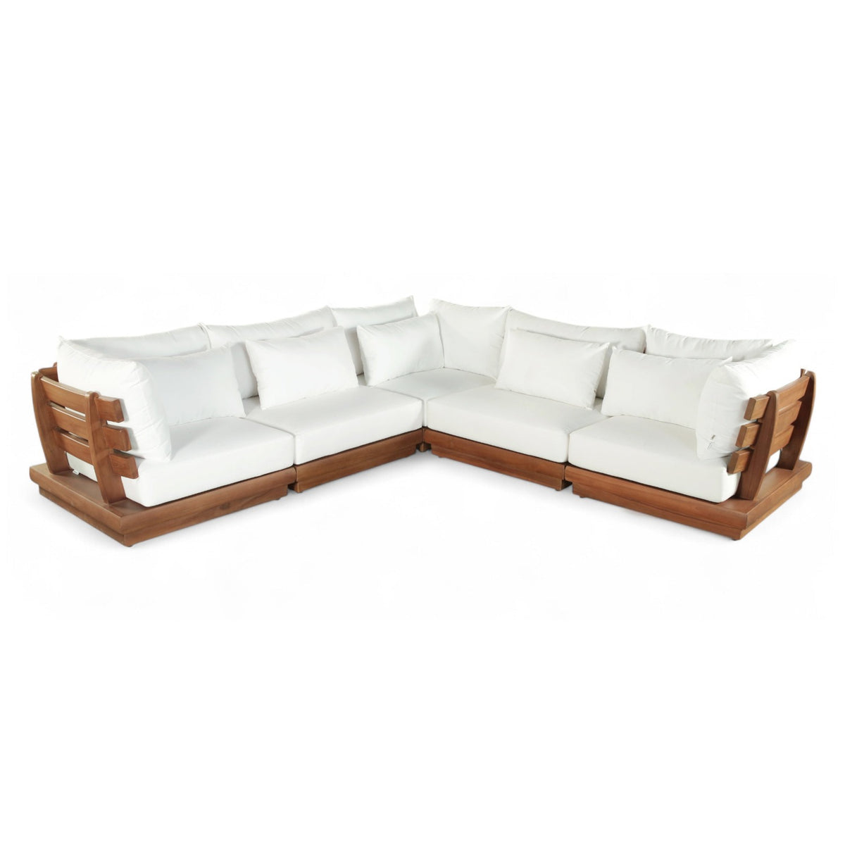 Mirella 113" Off-White Water Resistant Fabric Upholstered 5pc. Outdoor Patio Modular Sectional in teak, primary product view