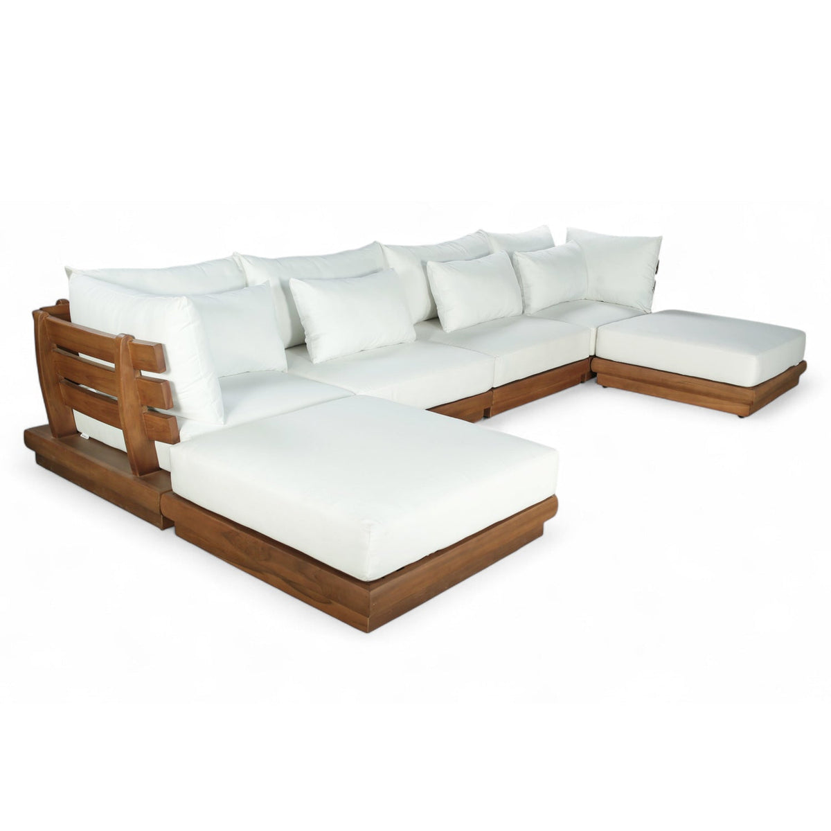 Mirella 150" Off-White Water Resistant Fabric Upholstered 6pc. Outdoor Patio Modular Sectional, primary product view