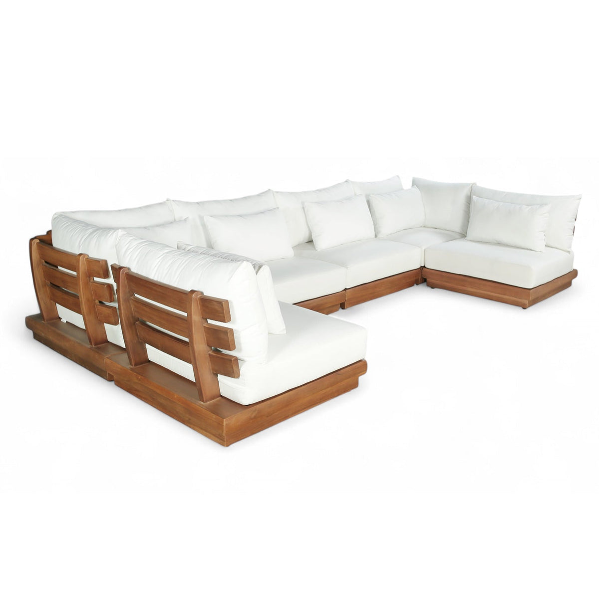 Mirella 150" Off-White Water Resistant Fabric Upholstered 6pc. Outdoor Patio Modular Sectional, primary product view