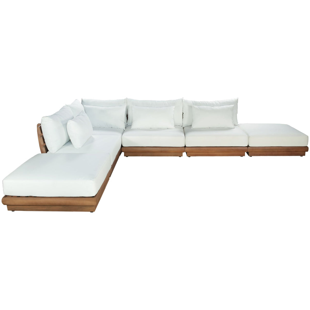 Mirella 149in Off-White Water Resistant Fabric Upholstered 6 Piece Outdoor Patio Modular Sectional Sofa