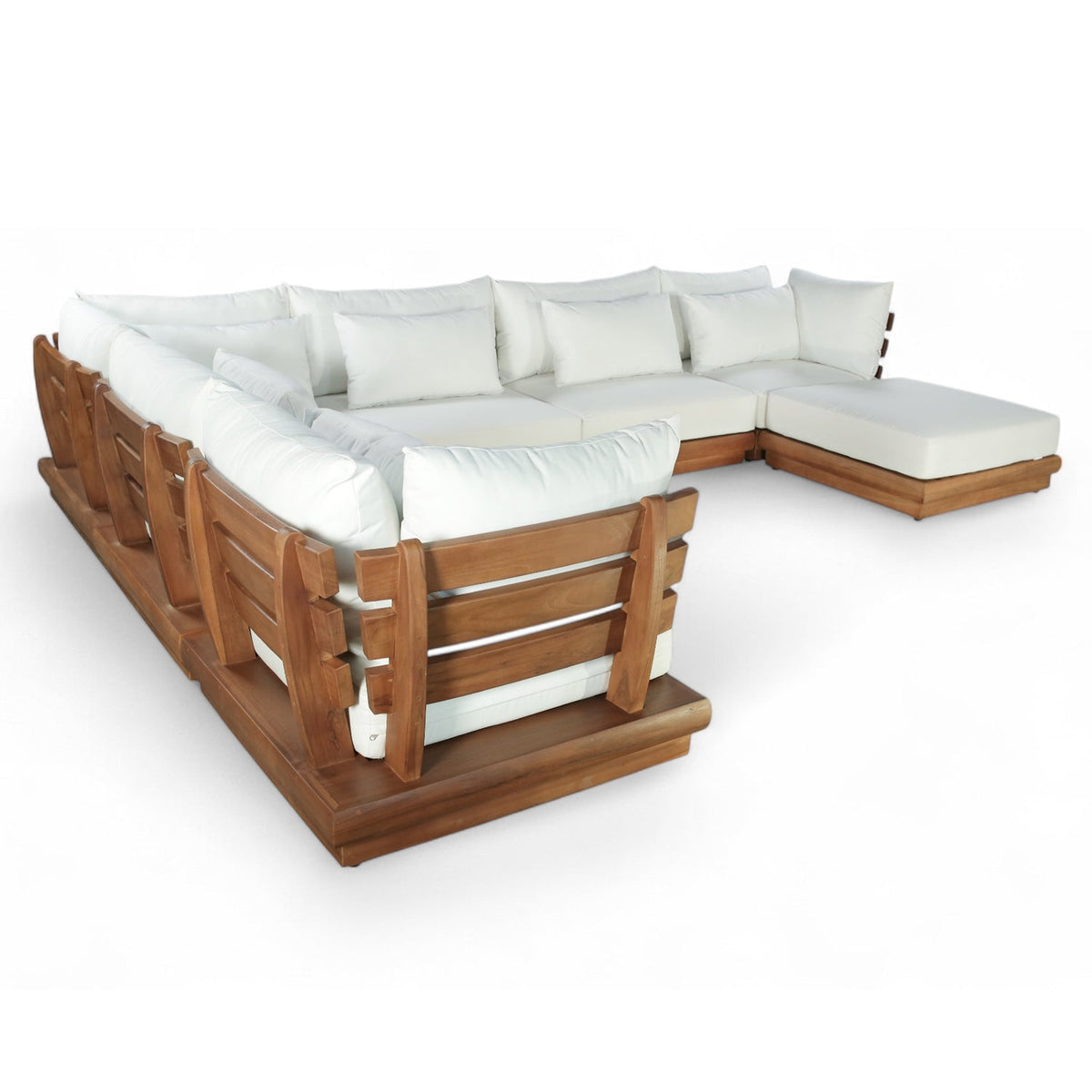 Mirella 150" Off-White Water Resistant Fabric Upholstered 7pc. Outdoor Patio Modular Sectional, primary product view