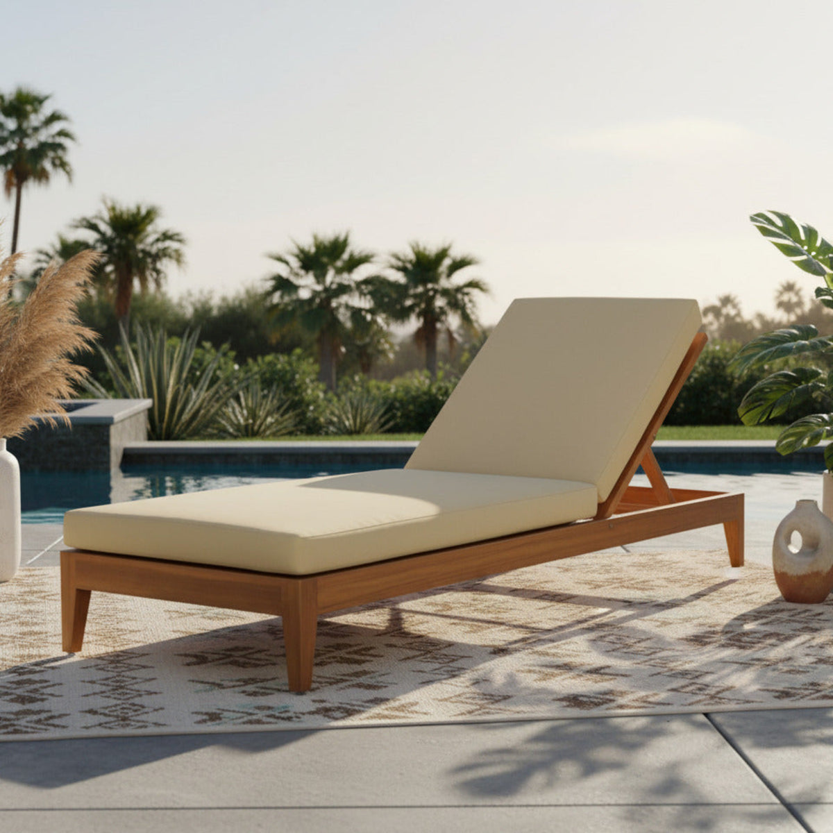 Mirella Tan Water Resistant Fabric Upholstered Outdoor Patio Chaise Lounge in tan, primary product view