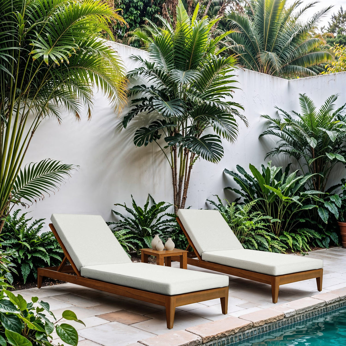 Mirella Off-White Water Resistant Fabric Upholstered Outdoor Patio Chaise Lounge, primary product view