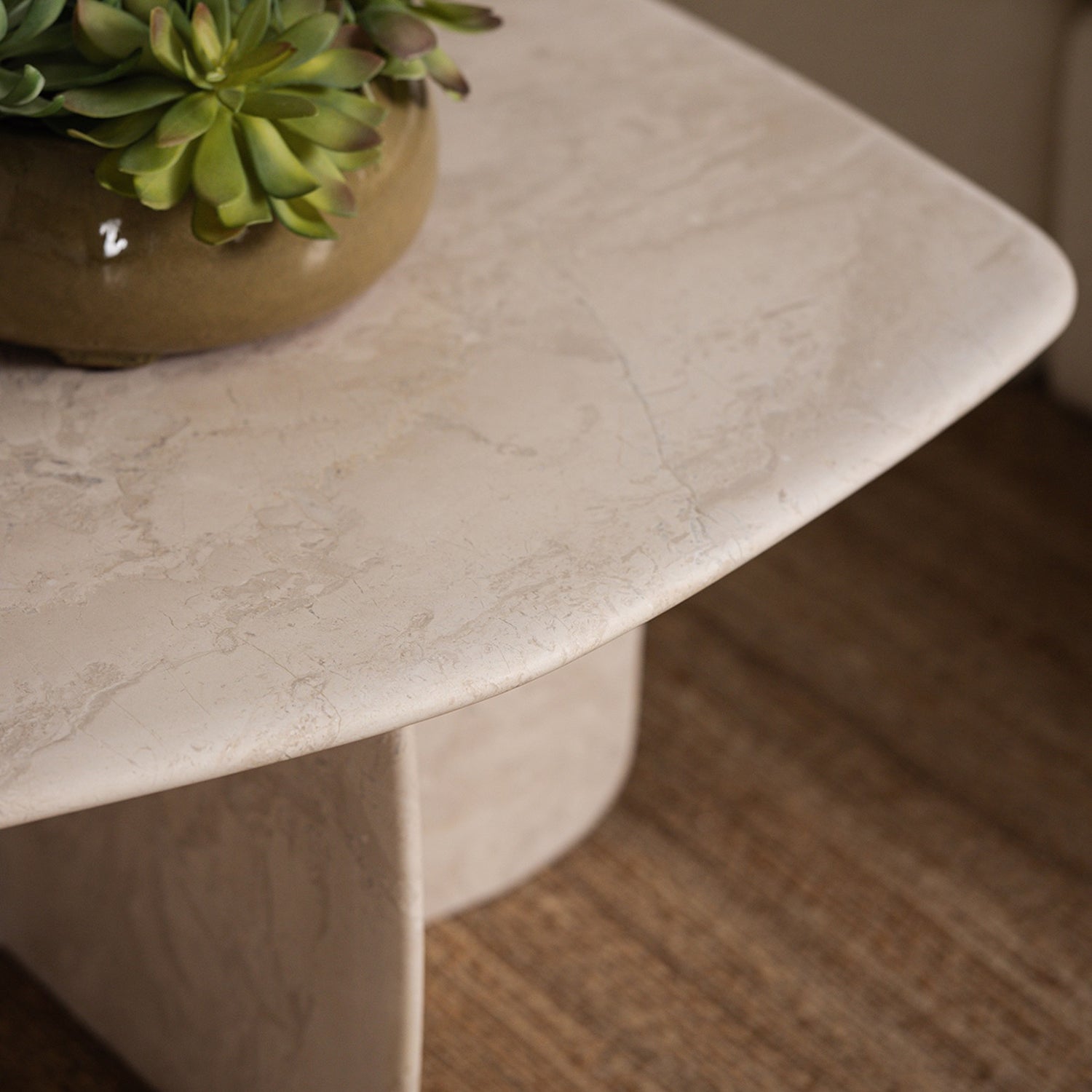 Celine Biscuit Cocktail Table shown to scale, revealing its coffee table silhouette