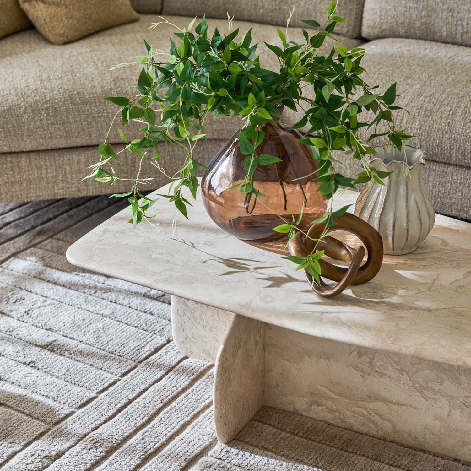 Close-up of the Marble finish on the Celine Biscuit Cocktail Table