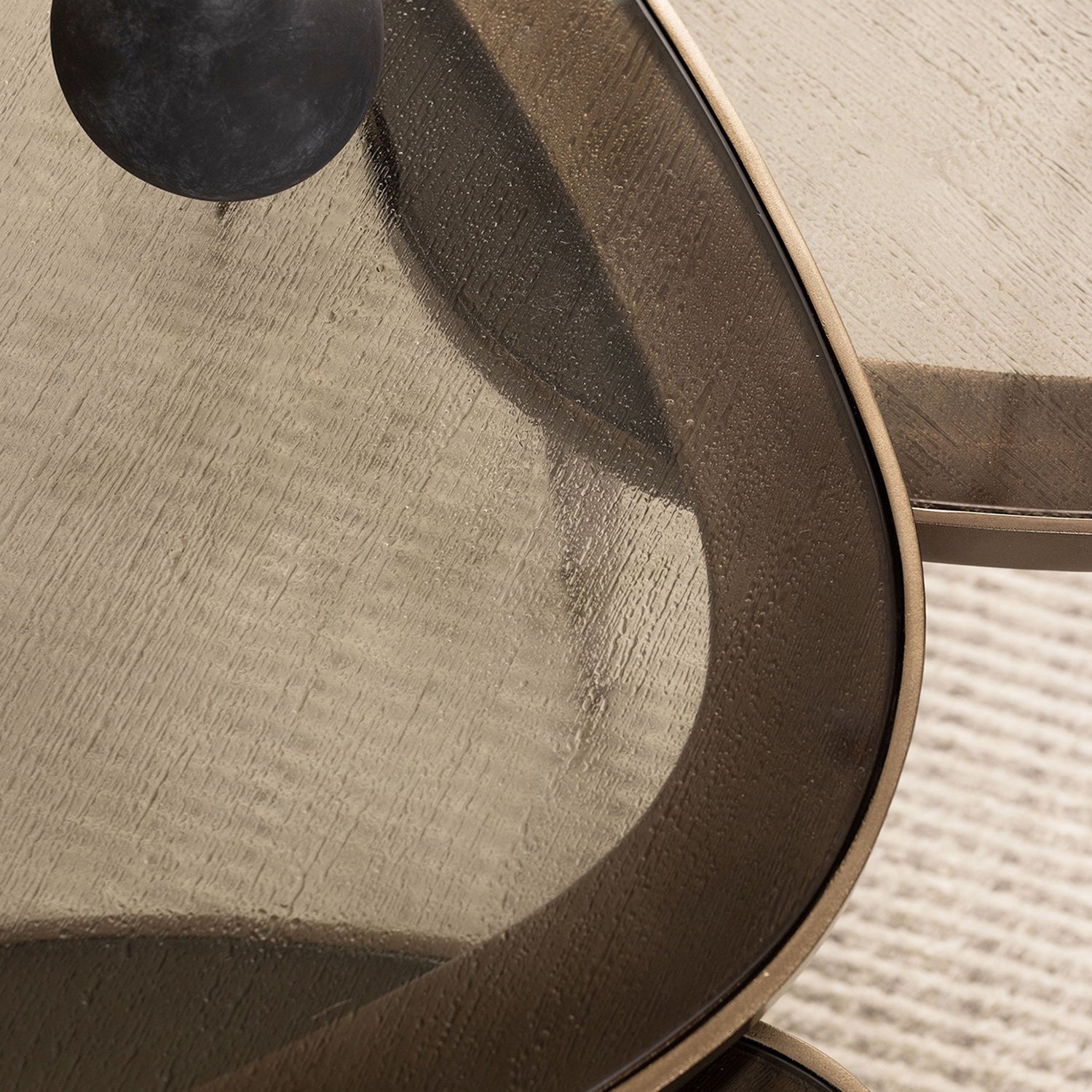 Jan Sepia Bunching Table Set in aluminum Twilight finish, side profile view