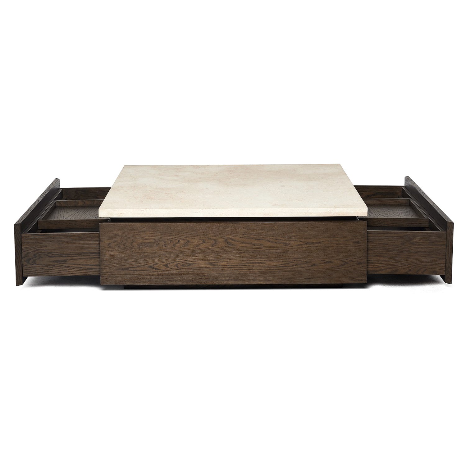 Detail of the Branford Mocha Storage Cocktail Table highlighting the oak construction