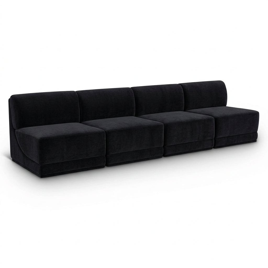Ollie 120" black Boucle Armless Modular Sofa, curved-corner modular, primary product view