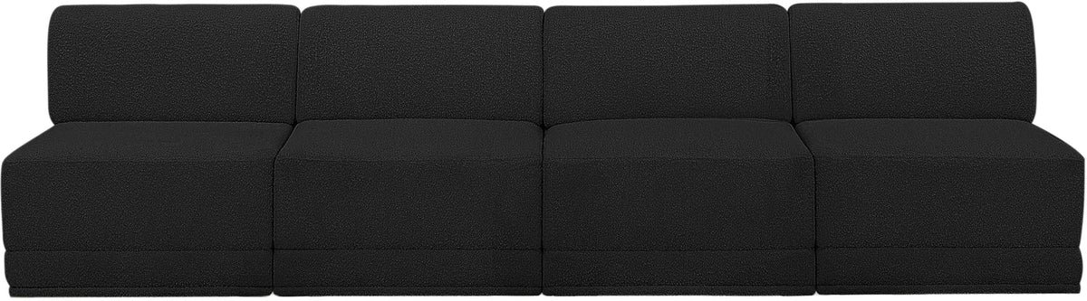Ollie 120in Black Boucle Fabric Upholstered 4 Piece Armless Modular Sofa