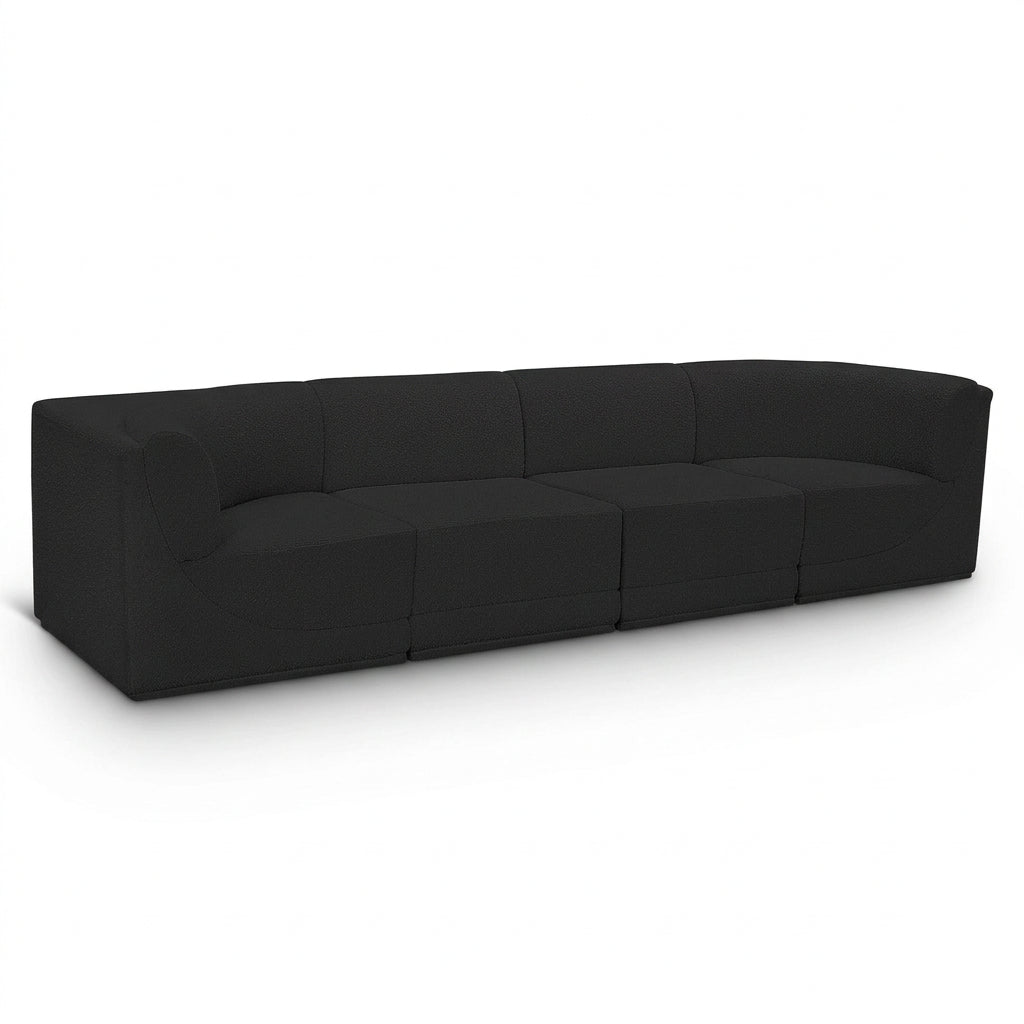 Ollie 128" black Boucle 4pc Modular Sofa, curved-corner modular, primary product view