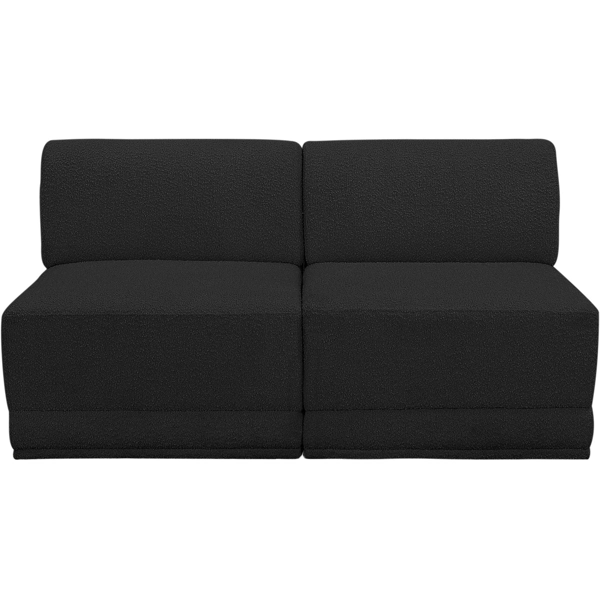 Ollie 60in Black Boucle Fabric Upholstered 2 Piece Armless Modular Loveseat