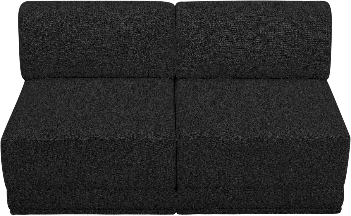 Ollie 60in Black Boucle Fabric Upholstered 2 Piece Armless Modular Loveseat