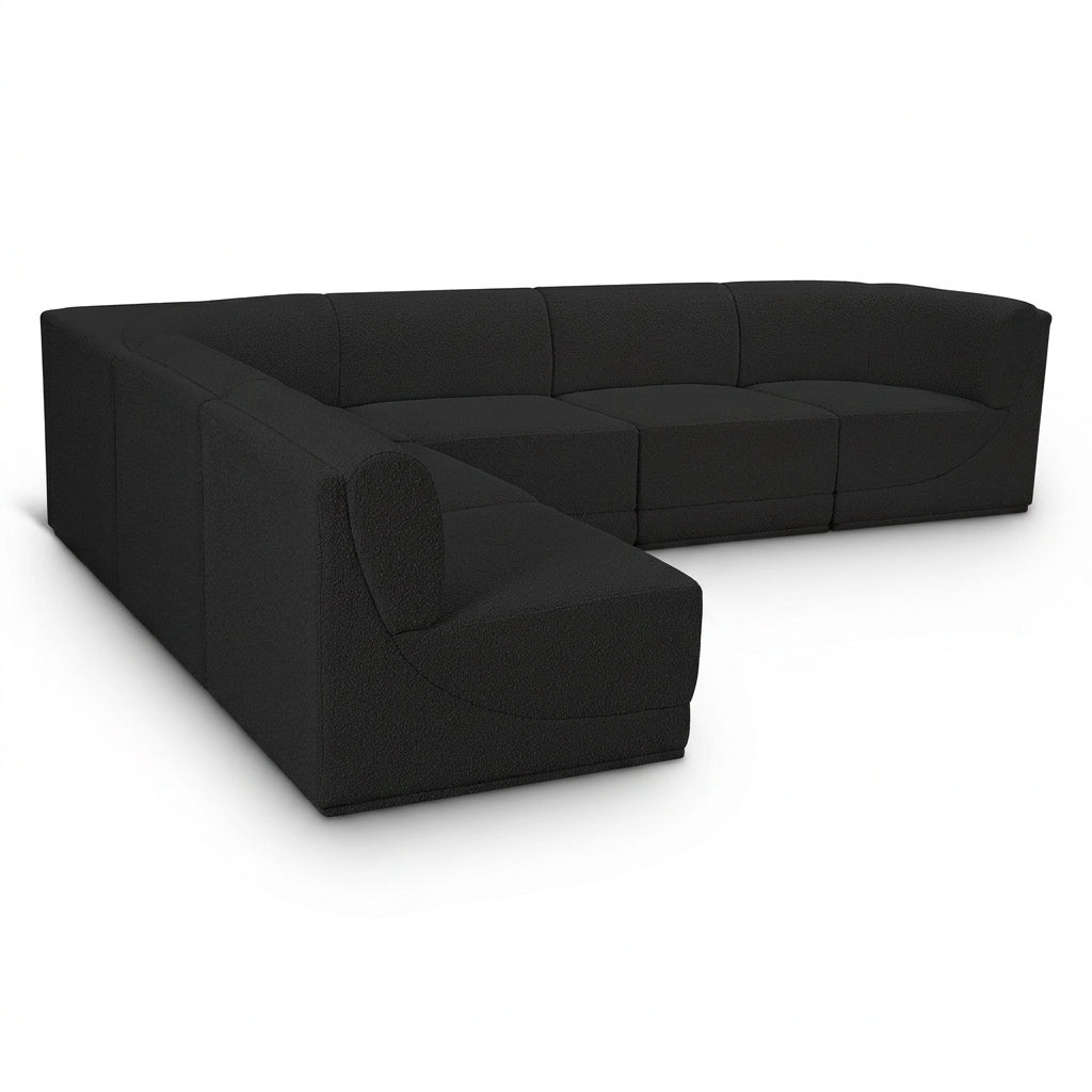 Ollie 128" black Boucle 5pc Modular Sectional, curved-corner modular, primary product view
