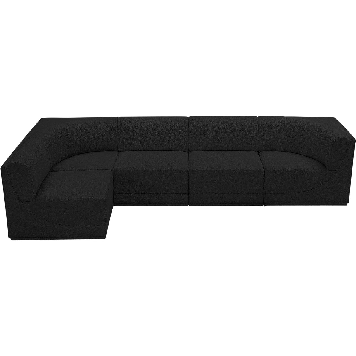 Ollie 128in Black Boucle Fabric Upholstered 5 Piece Modular Sectional Sofa
