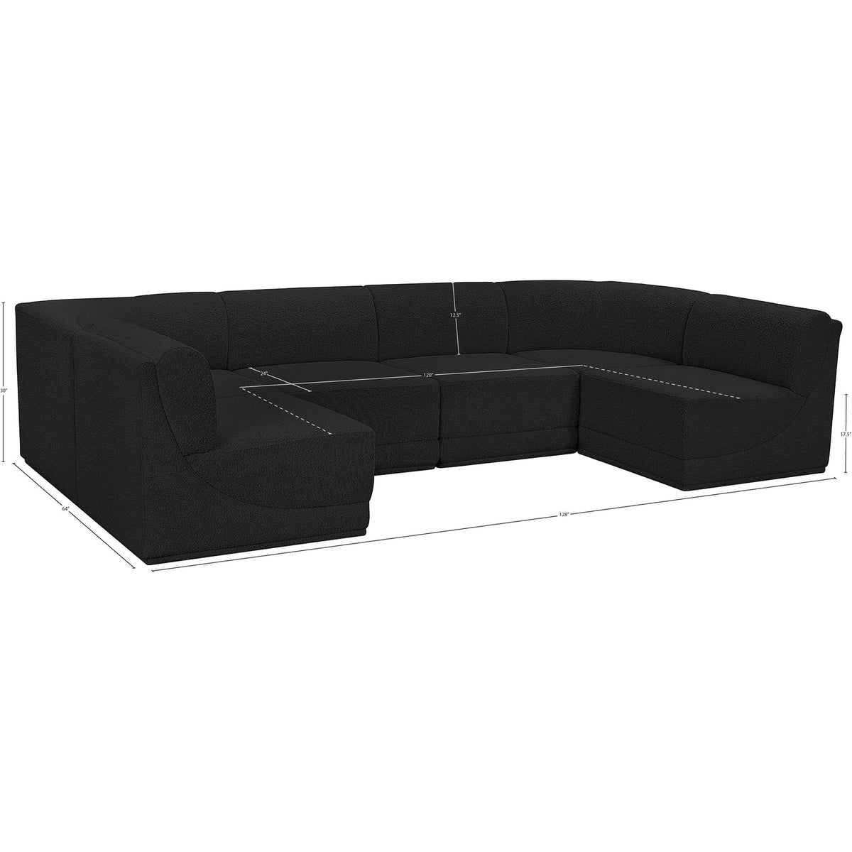 Ollie 128in Black Boucle Fabric Upholstered 6 Piece Modular Sectional Sofa