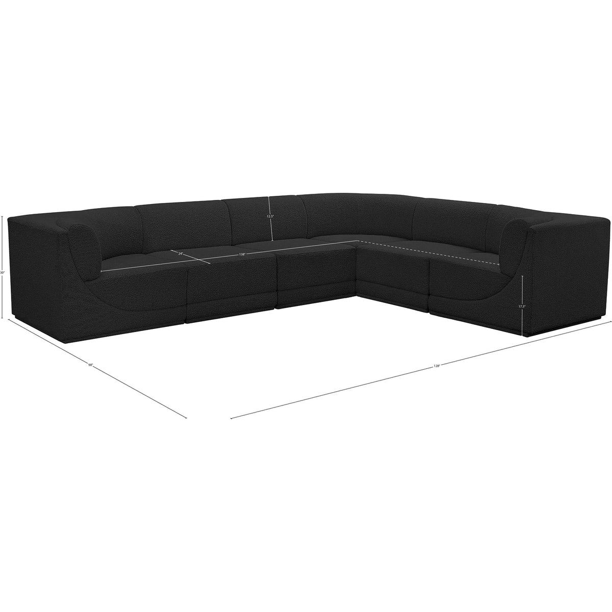 Ollie 128in Black Boucle Fabric Upholstered 6 Piece Modular Sectional Sofa