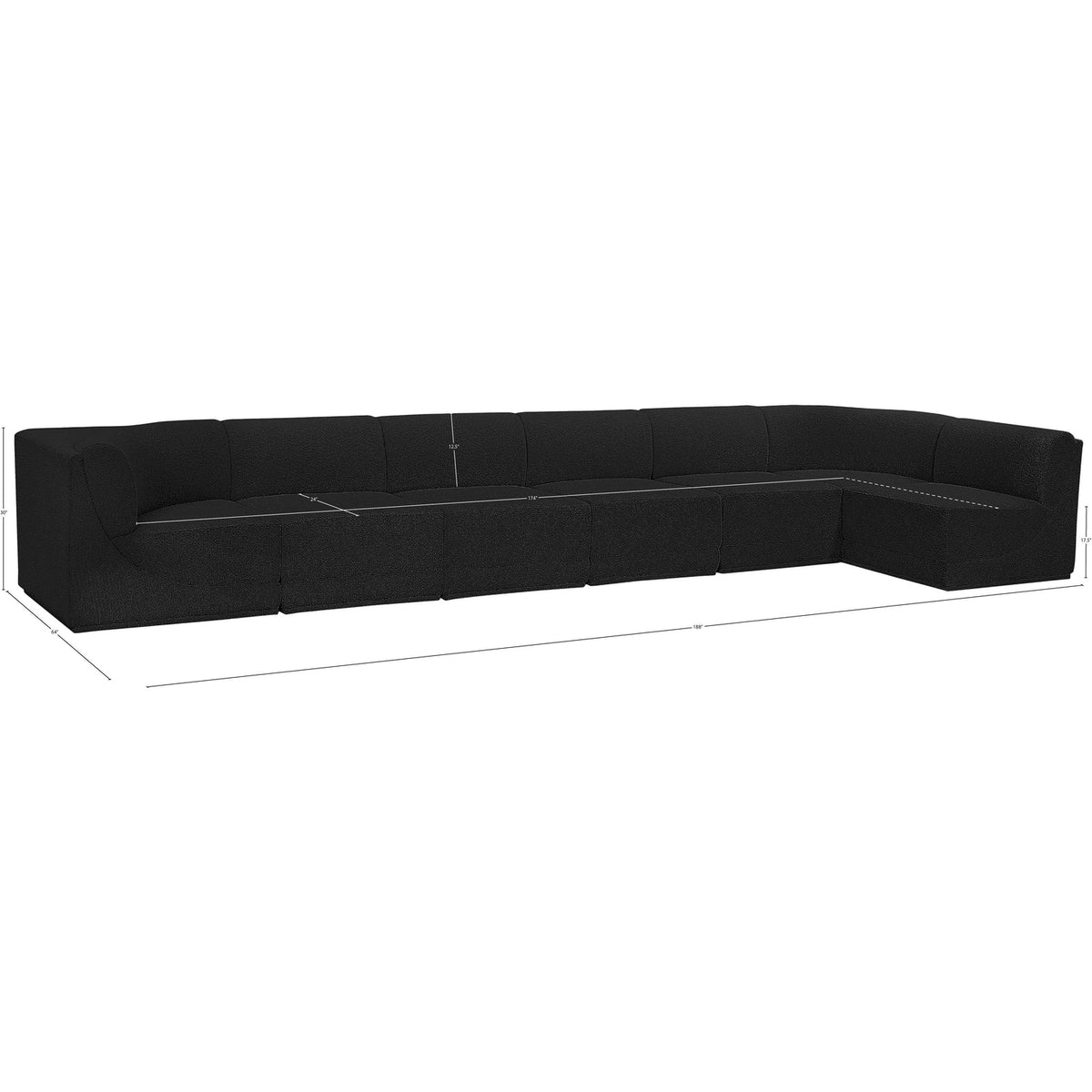 Ollie 188in Black Boucle Fabric Upholstered 7 Piece Modular Sectional Sofa