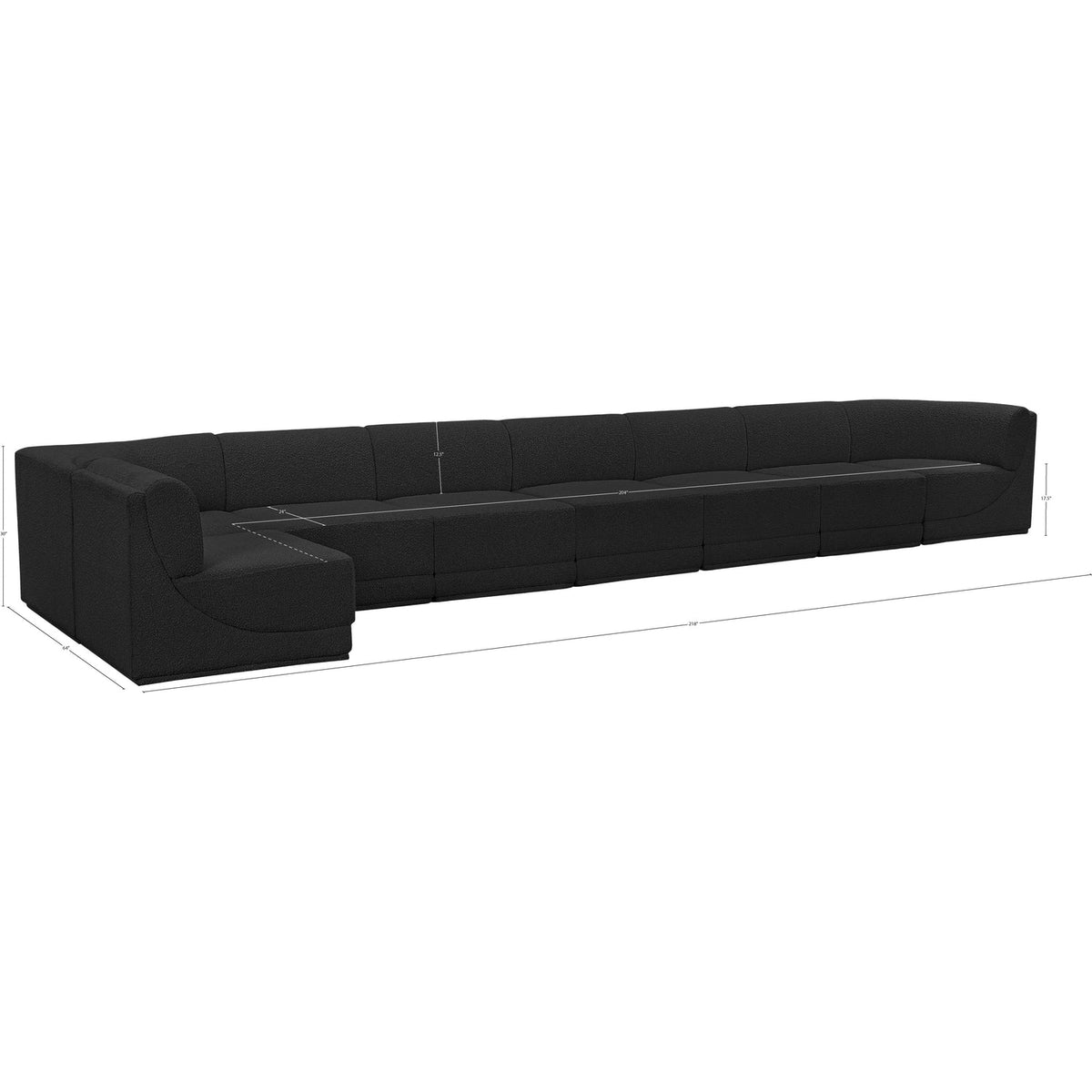 Ollie 218in Black Boucle Fabric Upholstered 8 Piece Modular Sectional Sofa