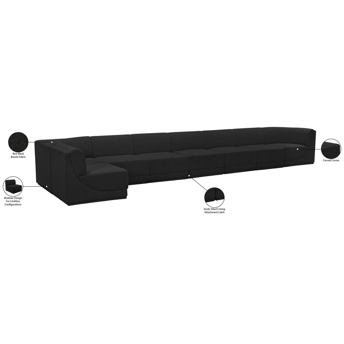 Ollie 218in Black Boucle Fabric Upholstered 8 Piece Modular Sectional Sofa