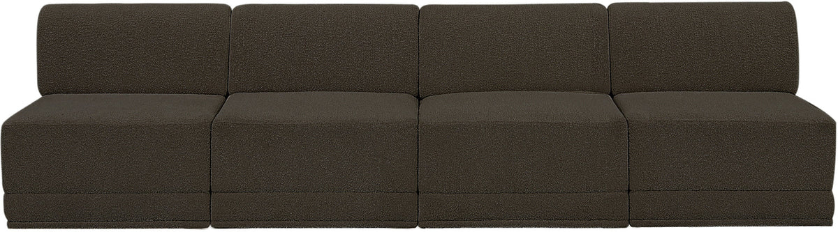 Ollie 120in Brown Boucle Fabric Upholstered 4 Piece Armless Modular Sofa