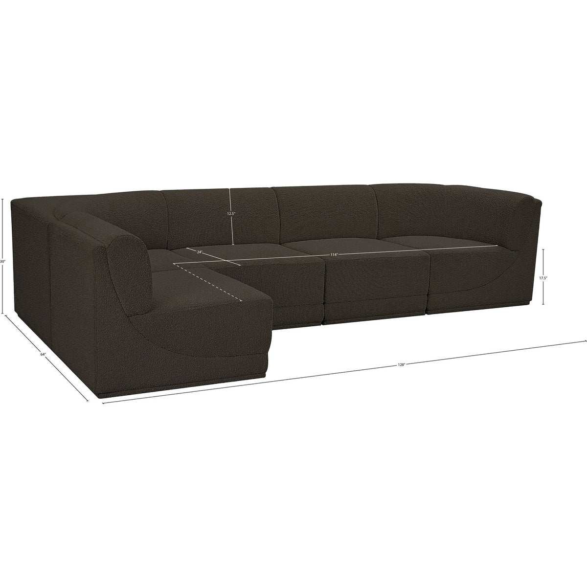 Ollie 128in Brown Boucle Fabric Upholstered 5 Piece Modular Sectional Sofa