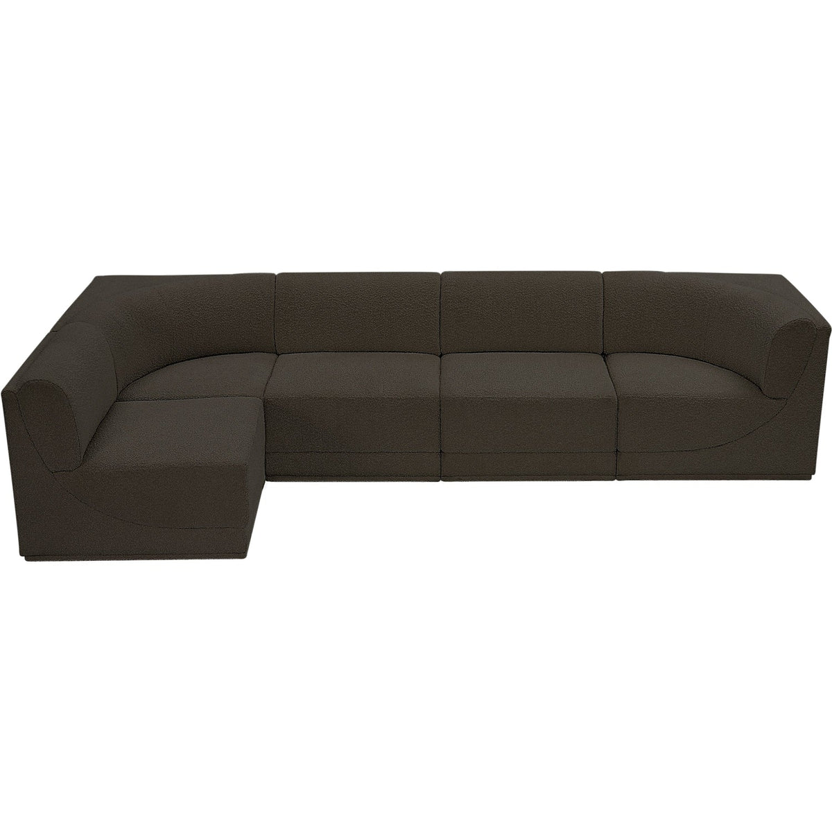 Ollie 128in Brown Boucle Fabric Upholstered 5 Piece Modular Sectional Sofa