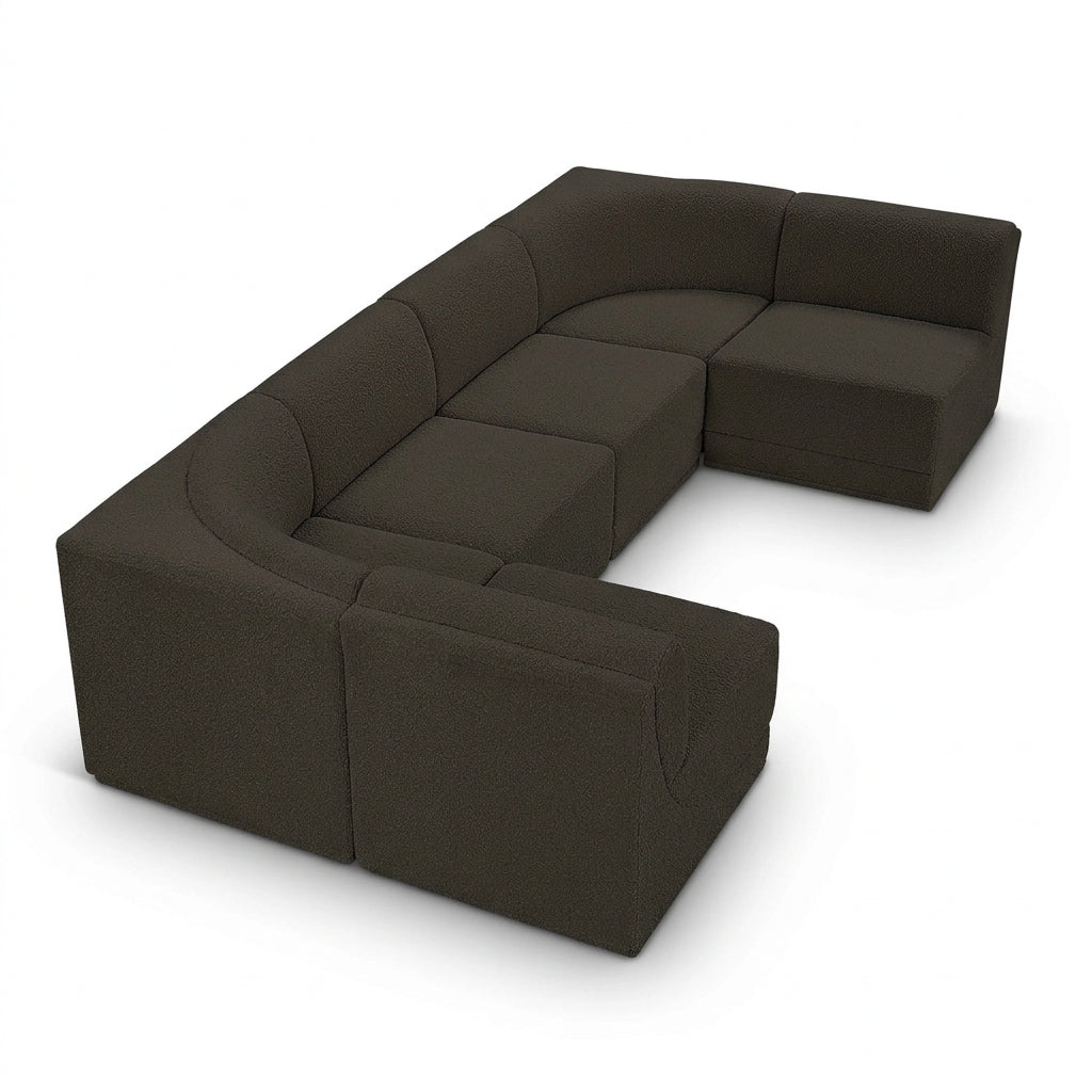 Ollie 128" Brown Boucle Fabric Upholstered 6pc. Modular Sectional in brown boucle, primary product view