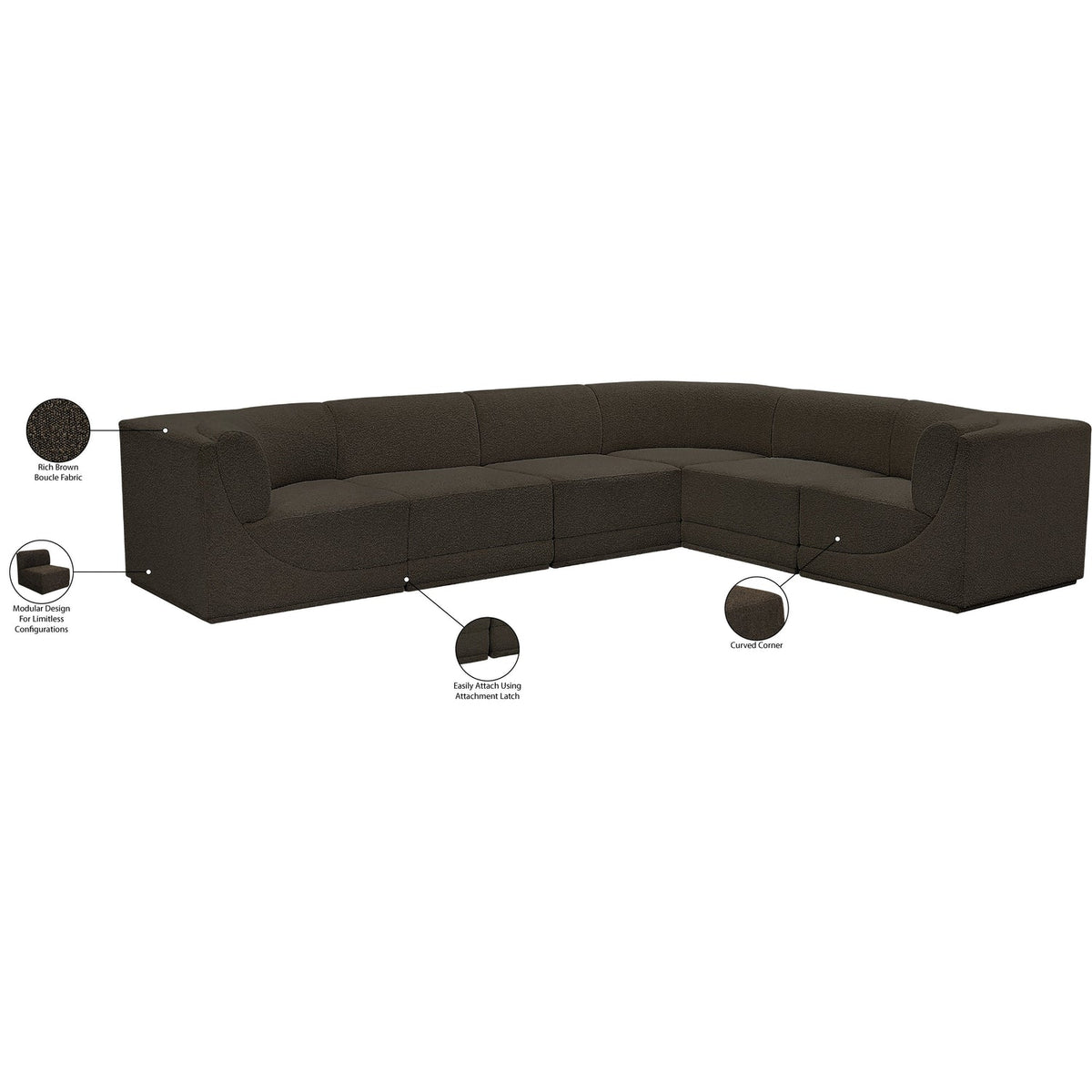 Ollie 128in Brown Boucle Fabric Upholstered 6 Piece Modular Sectional Sofa
