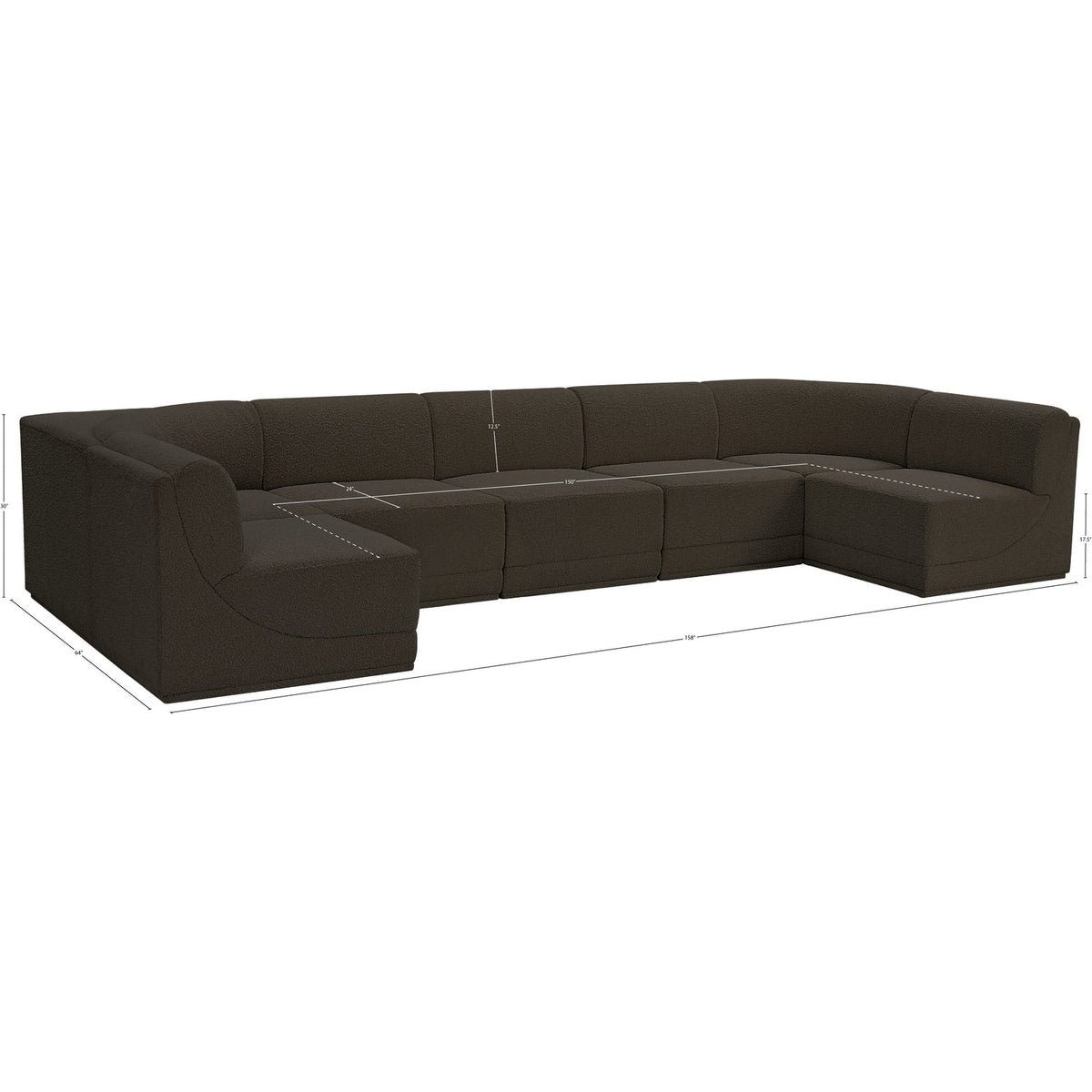Ollie 158in Brown Boucle Fabric Upholstered 7 Piece Modular Sectional Sofa