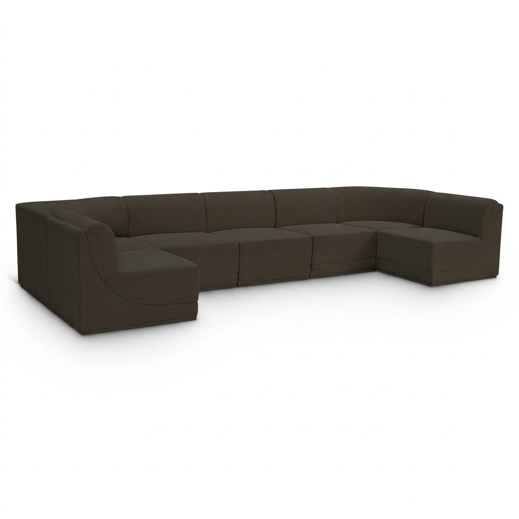 Ollie 158" Brown Boucle Fabric Upholstered 7pc. Modular Sectional in brown boucle, primary product view