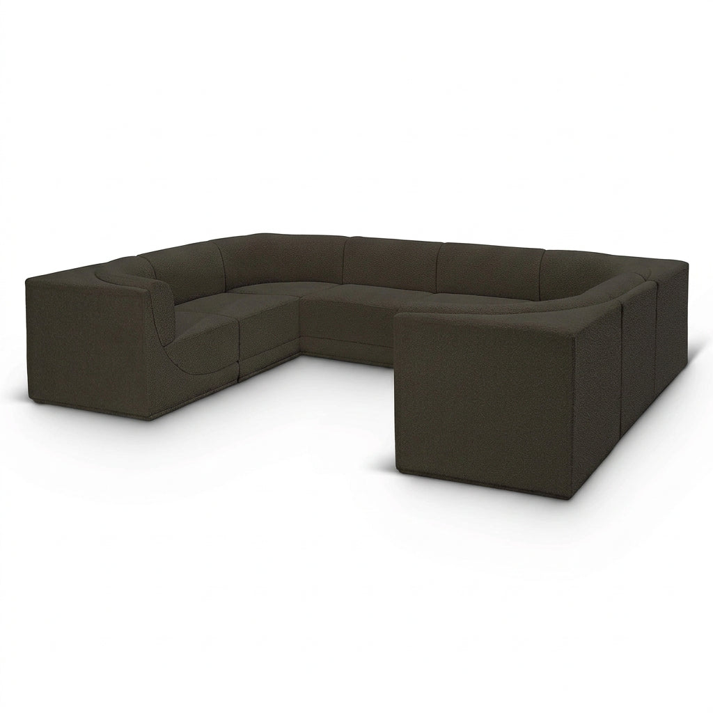 Ollie 128" Brown Boucle Fabric Upholstered 8pc. Modular Sectional in brown boucle, primary product view