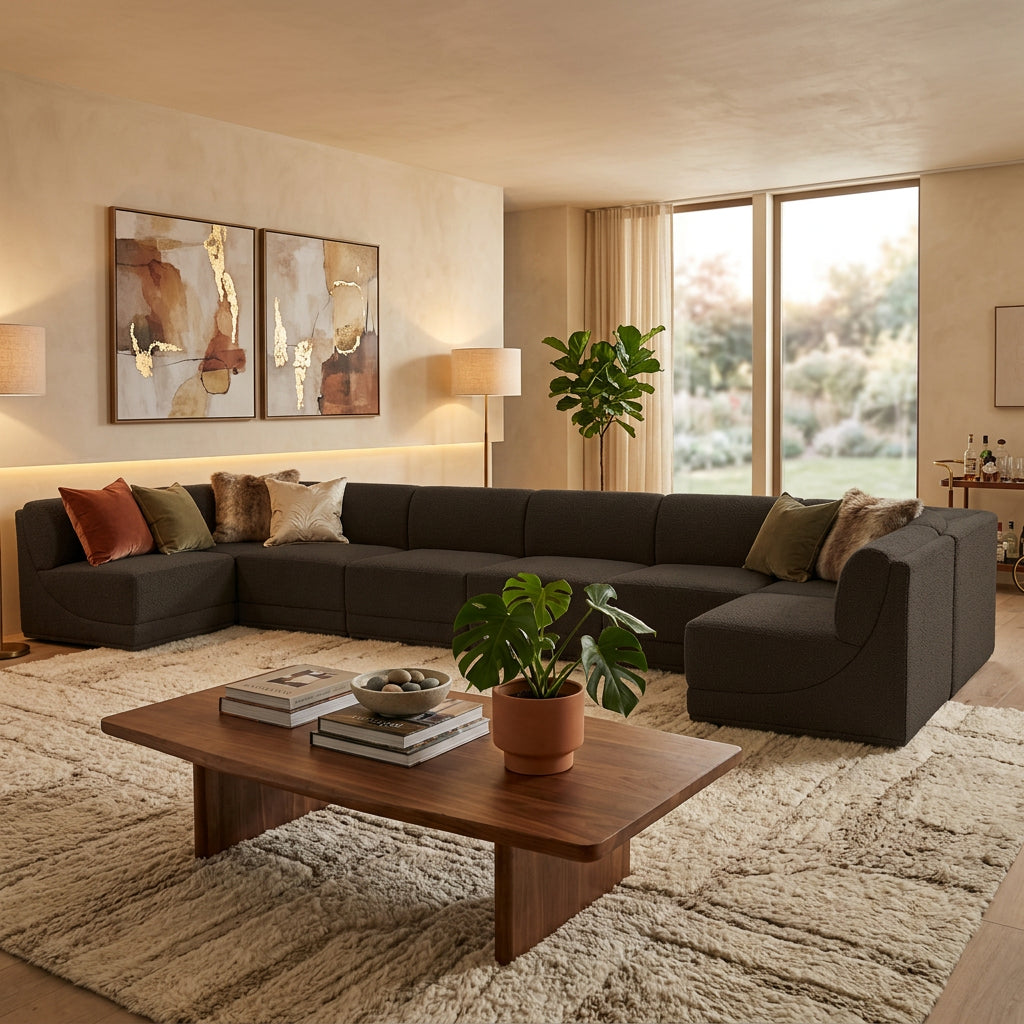 Ollie 188" Brown Boucle Fabric Upholstered 8pc. Modular Sectional in brown boucle, primary product view