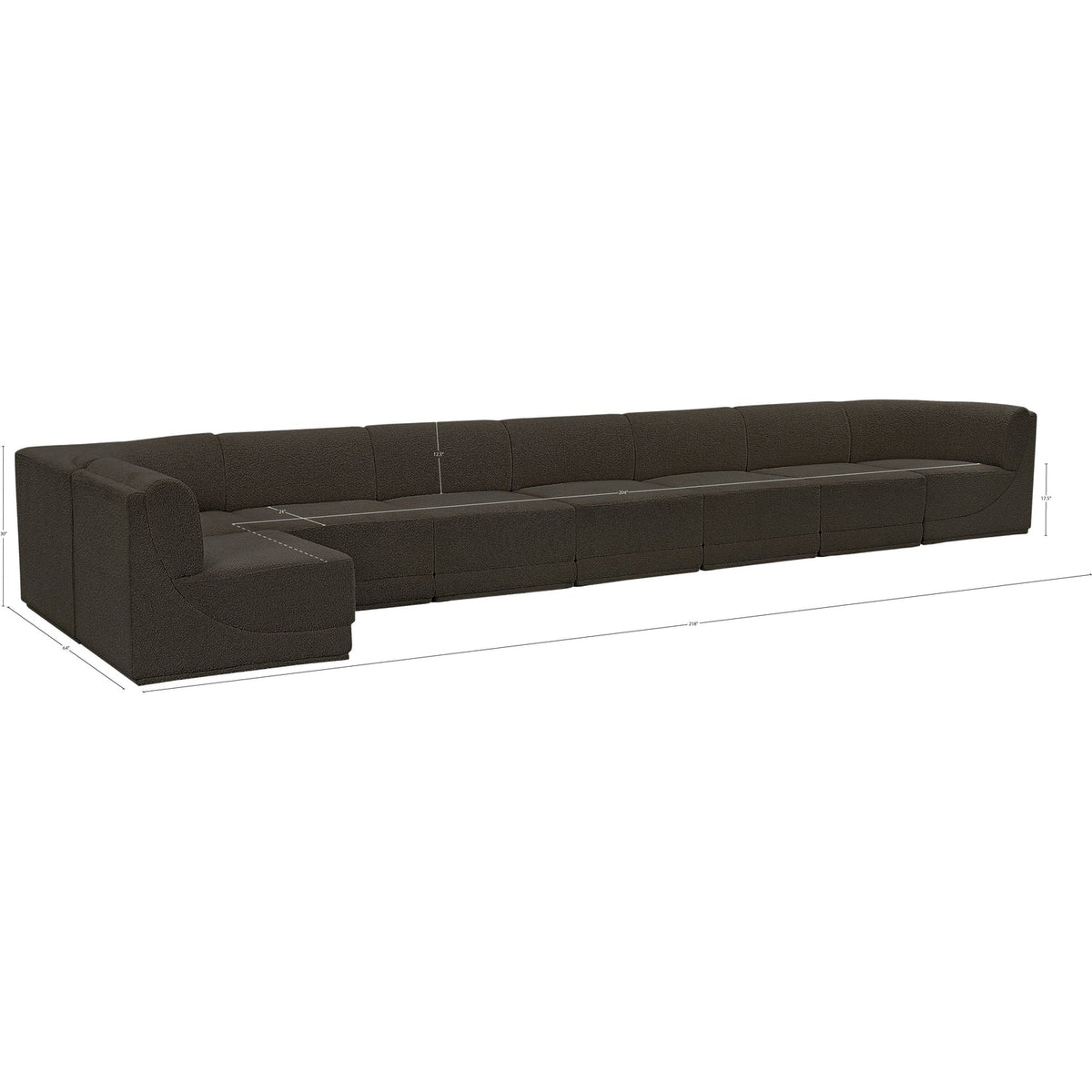 Ollie 218in Brown Boucle Fabric Upholstered 8 Piece Modular Sectional Sofa