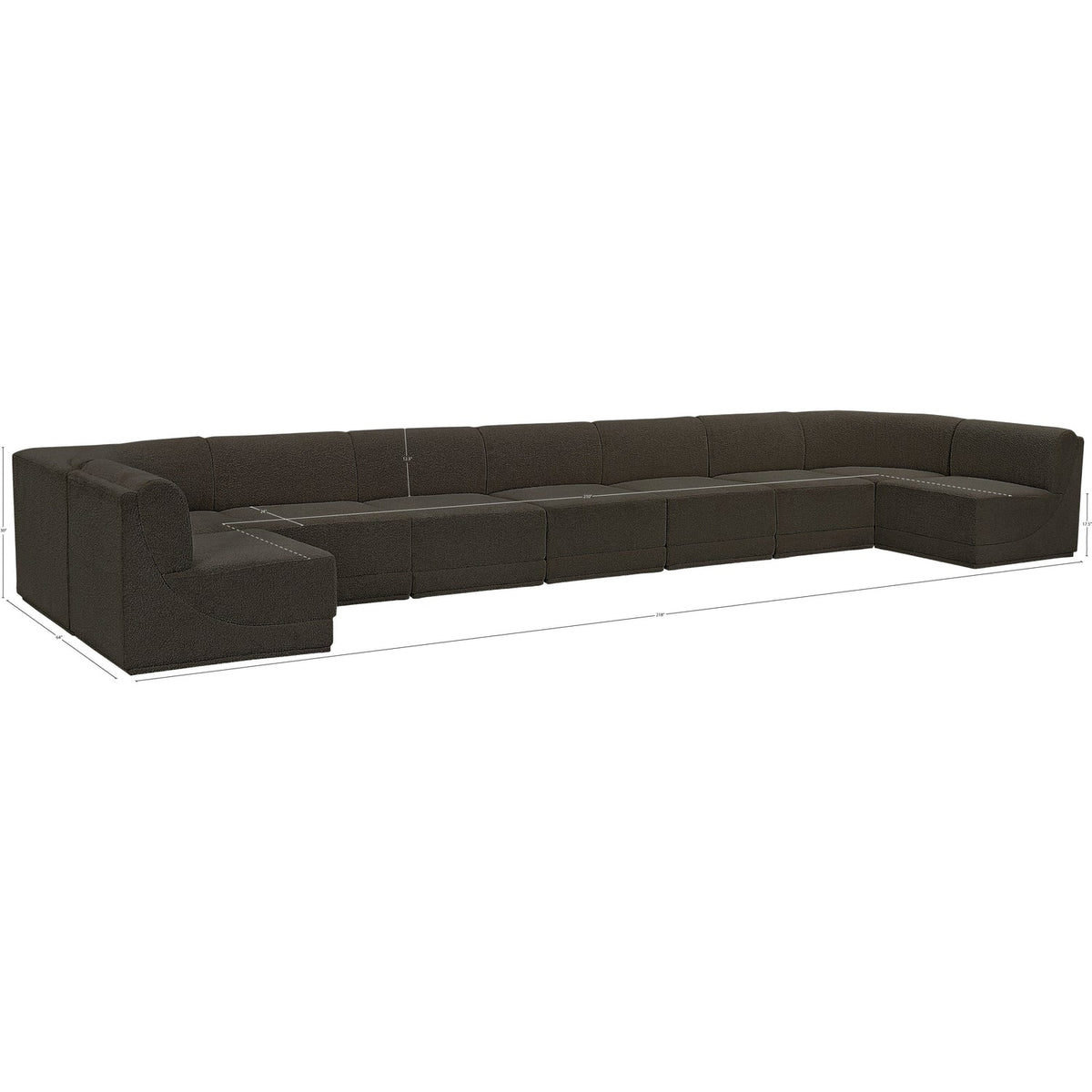 Ollie 218in Brown Boucle Fabric Upholstered 9 Piece Modular Sectional Sofa