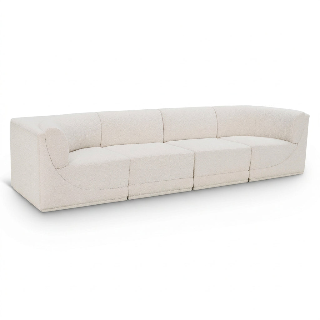 Ollie 128" Cream Boucle Fabric Upholstered 4pc. Modular Sofa in cream boucle, primary product view