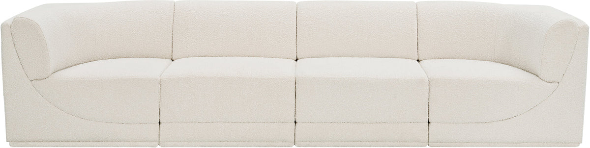 Ollie 128in Cream Boucle Fabric Upholstered 4 Piece Modular Sofa