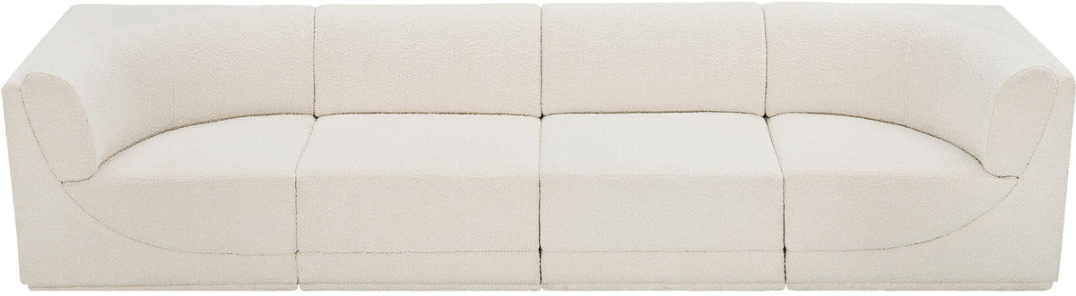 Ollie 128in Cream Boucle Fabric Upholstered 4 Piece Modular Sofa