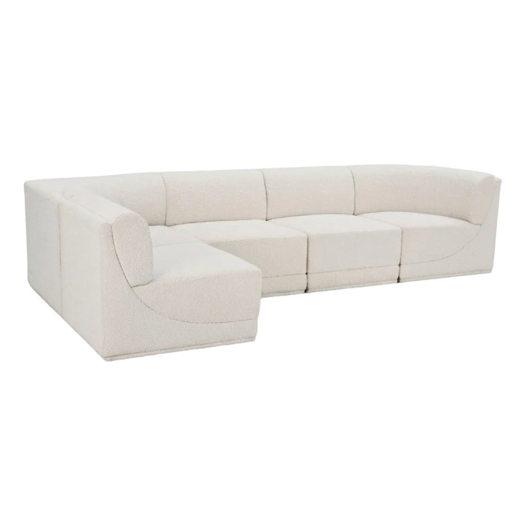 Ollie 128" Cream Boucle Fabric Upholstered 5pc. Modular Sectional in cream boucle, primary product view