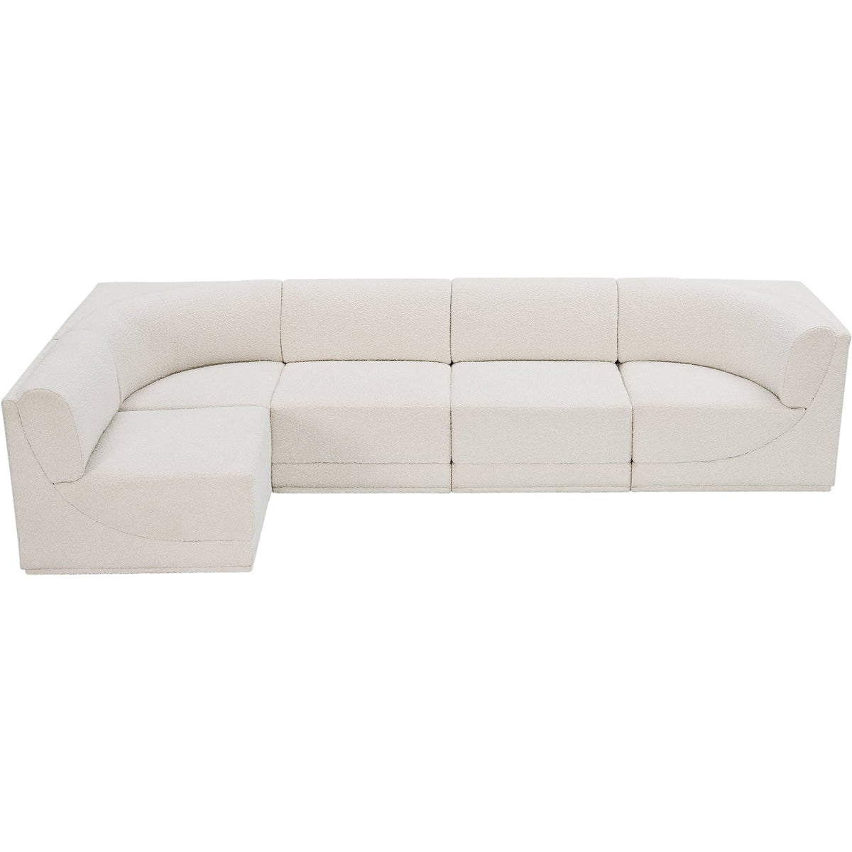 Ollie 128in Cream Boucle Fabric Upholstered 5 Piece Modular Sectional Sofa