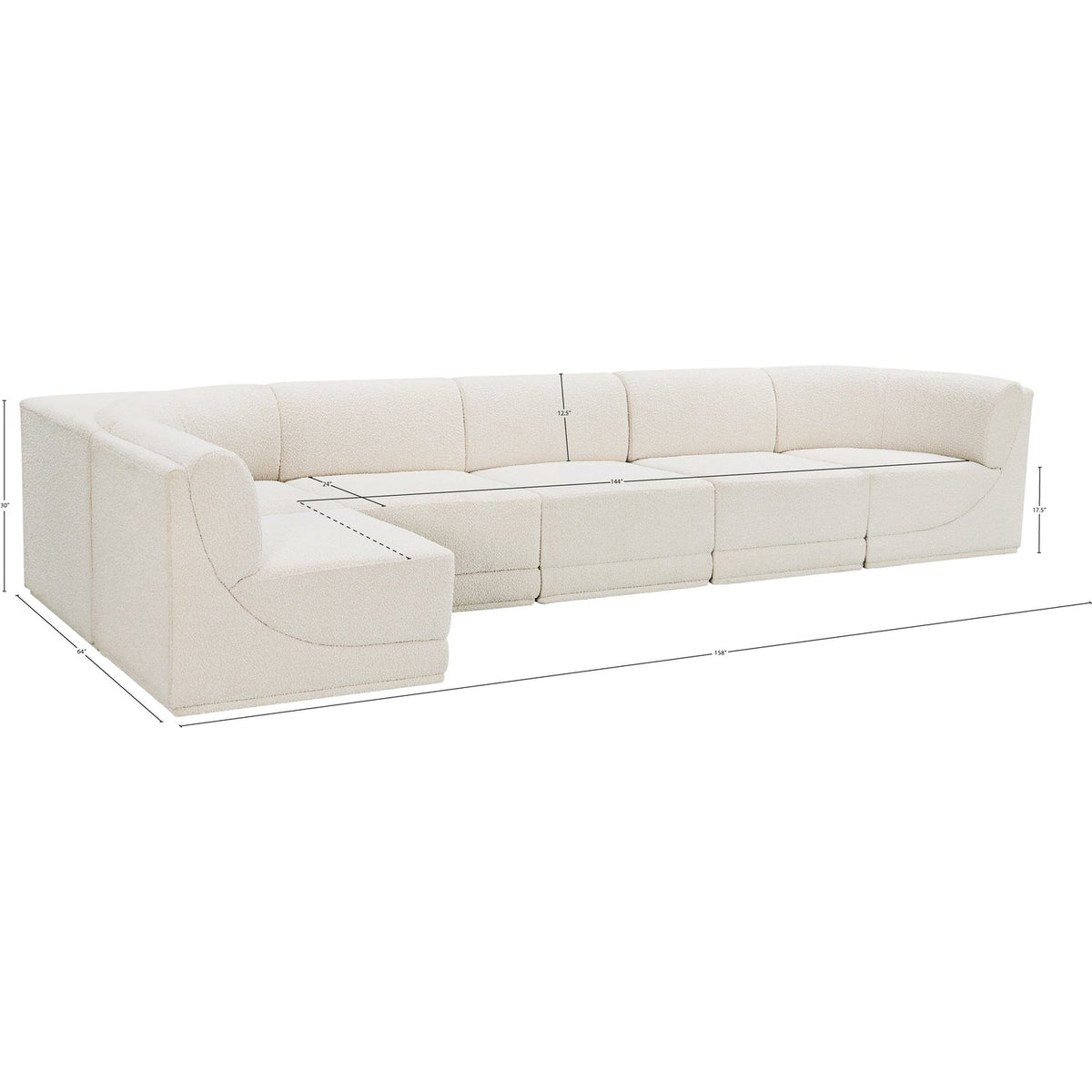 Ollie 158in Cream Boucle Fabric Upholstered 6 Piece Modular Sectional Sofa