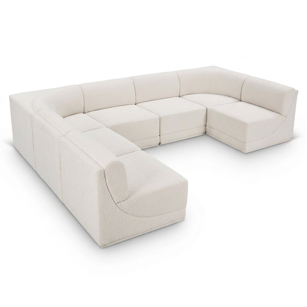 Ollie 128" Cream Boucle Fabric Upholstered 6pc. Modular Sectional in cream boucle, primary product view