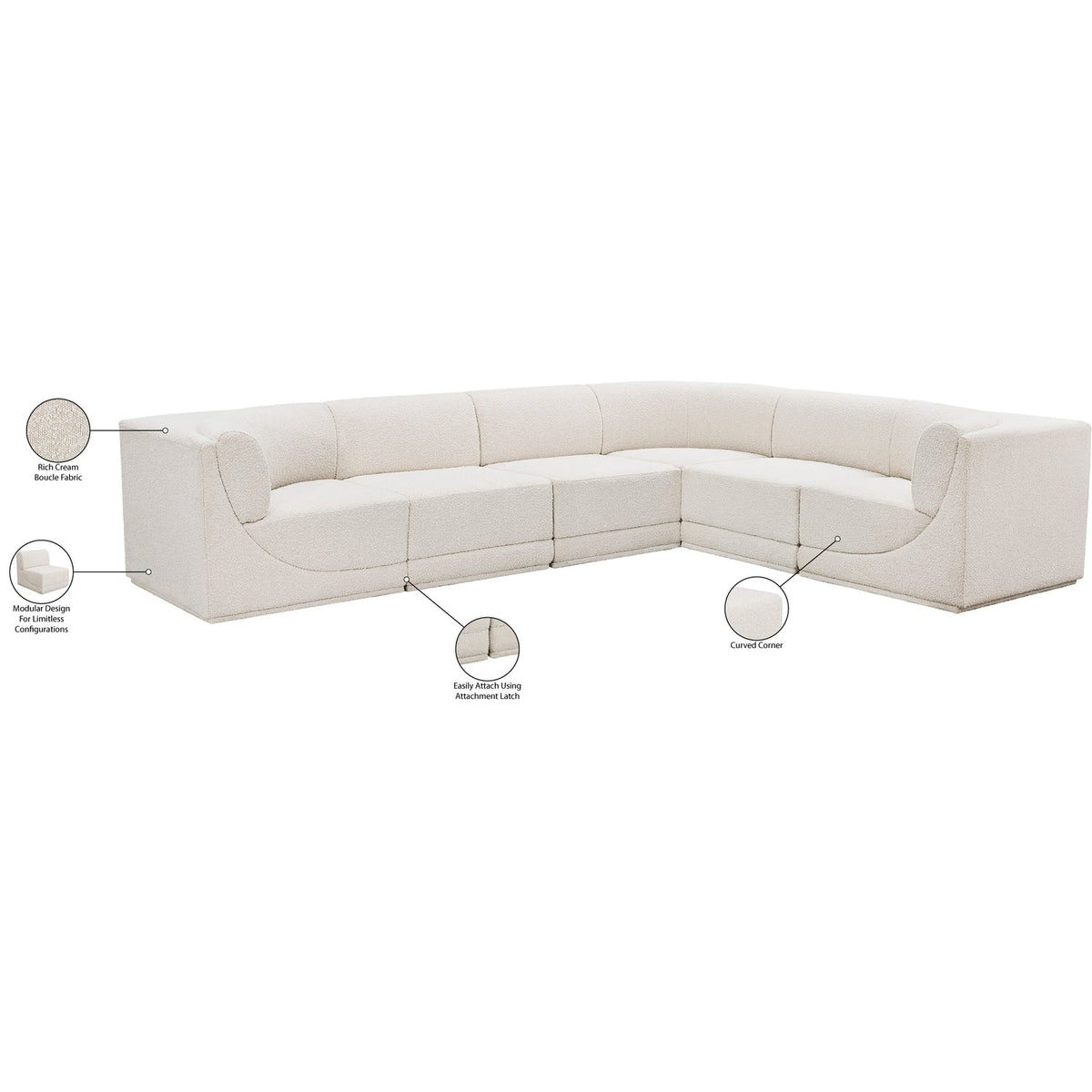Ollie 128in Cream Boucle Fabric Upholstered 6 Piece Modular Sectional Sofa