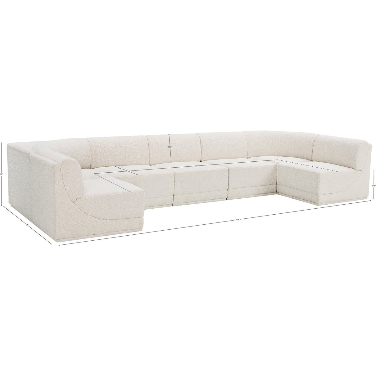 Ollie 158in Cream Boucle Fabric Upholstered 7 Piece Modular Sectional Sofa