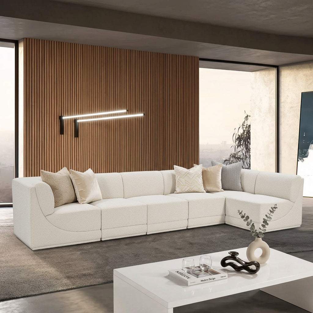 Ollie 188" Cream Boucle Fabric Upholstered 7pc. Modular Sectional in cream boucle, primary product view